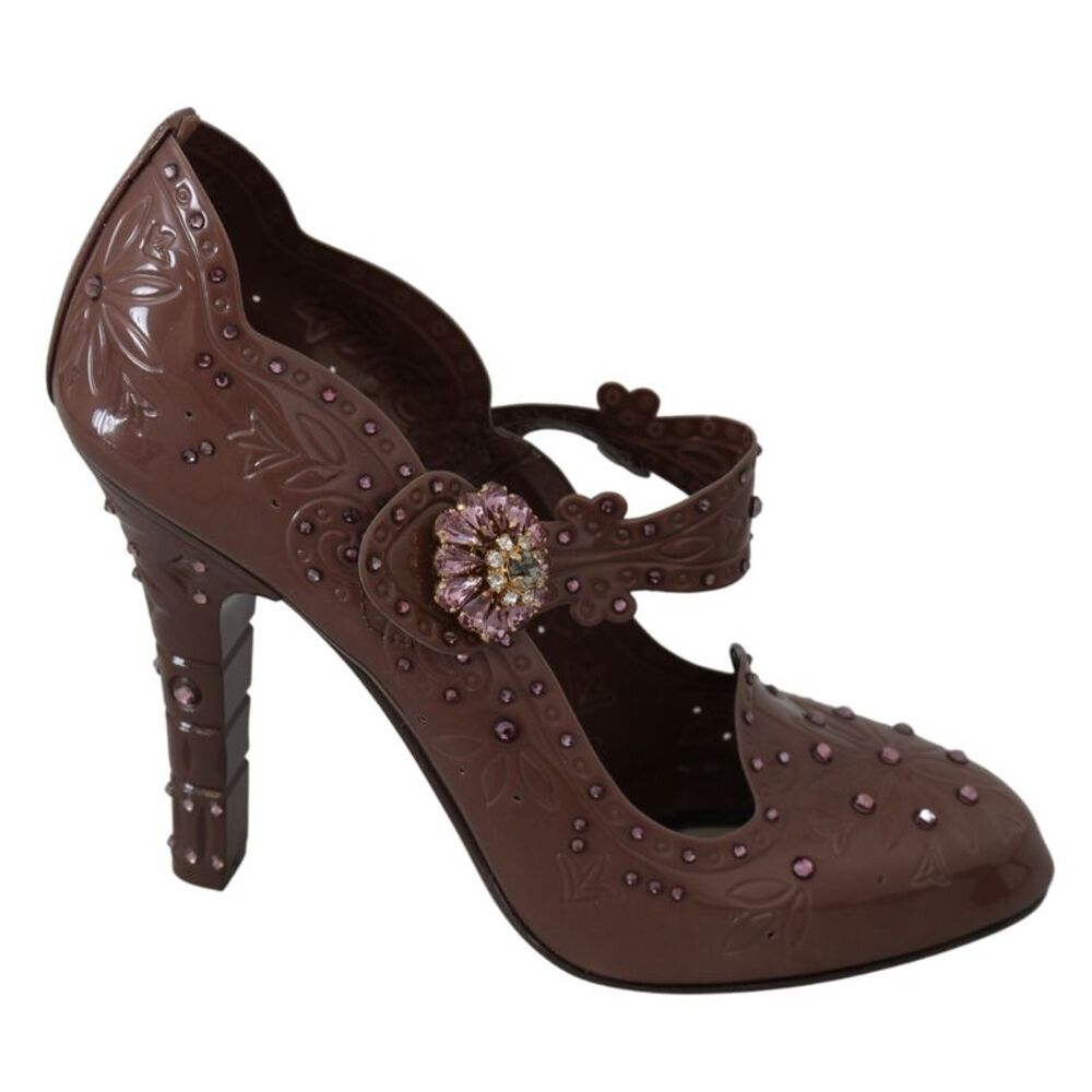 Dolce & Gabbana Brown Floral Crystal CINDERELLA Heels Women's Shoes